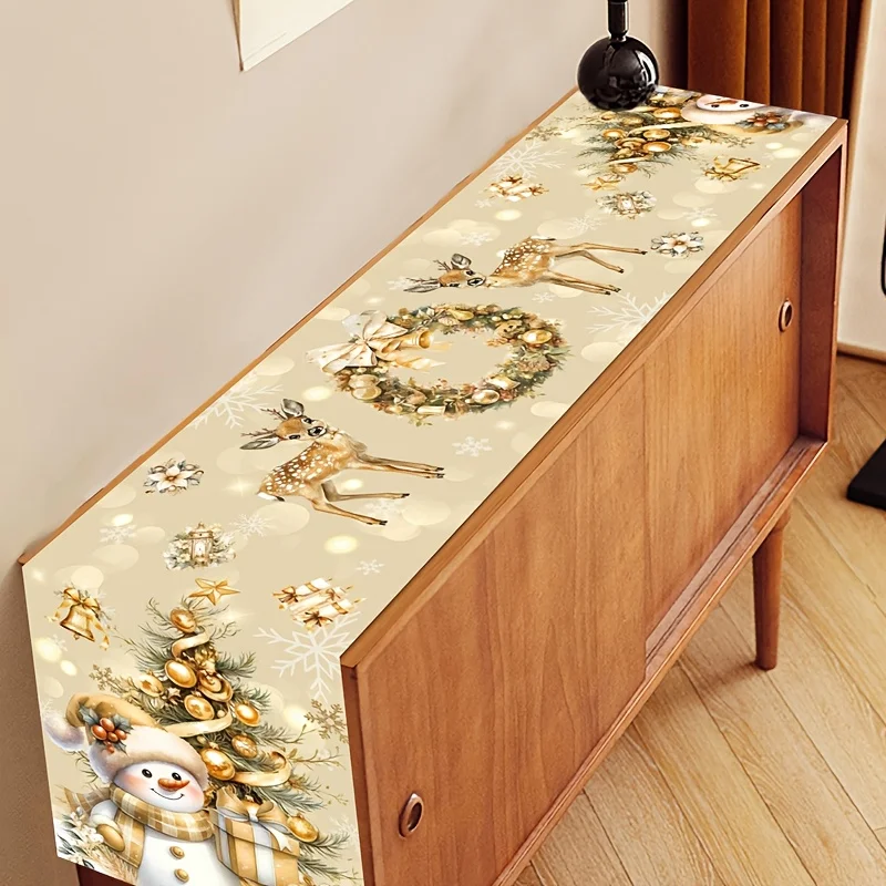 أنيقة الذهبي عيد الميلاد الجدول عداء الشتاء عطلة الطعام ديكور عطلة المطبخ طاولة طعام الديكور حفلة المنزل