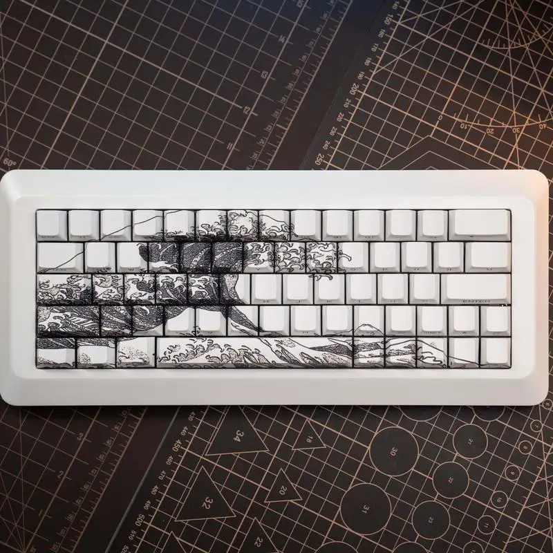 Cloud patterned Kanagawa surfing ukiyo-e keycaps 120key PBT cherry side engraved mechanical keyboard keycaps Japanese style