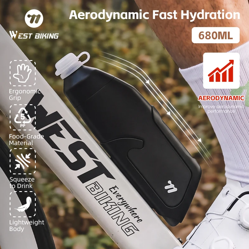 WEST BIKING Bike 680ml Aerodynamic Water Bottle Bracket Set Bike Water Bottle MTB Road Bike Frame Down Tube Cycling Water Kettle