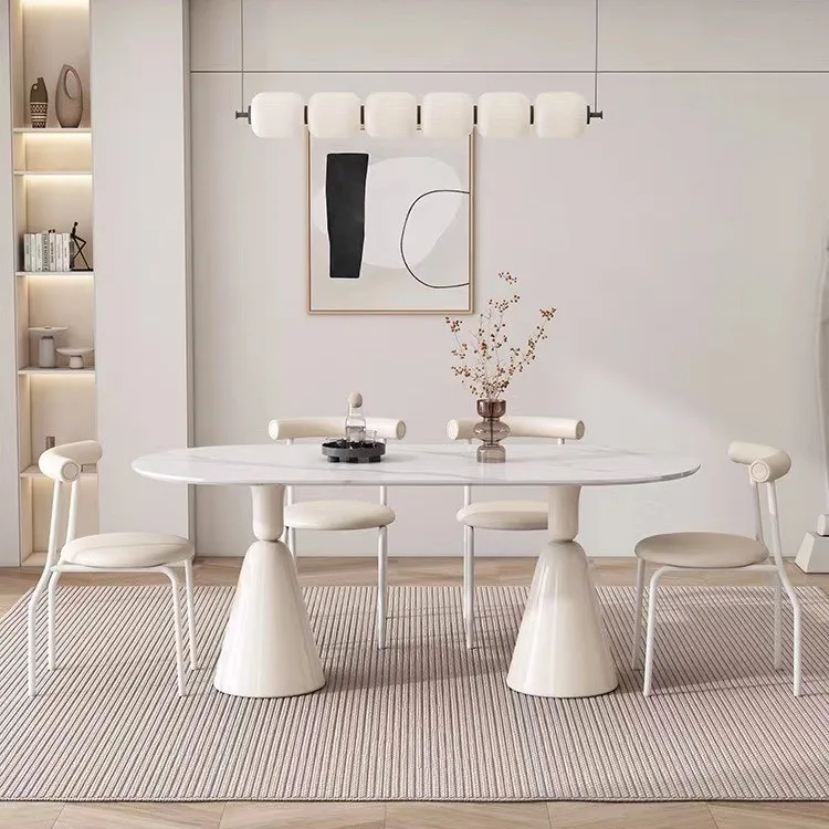 

hg-Nordic Rock Plate Dining Table and Chair Combination Cream Wind Holy Grail Table Small Household Modern Simple Dining Table%