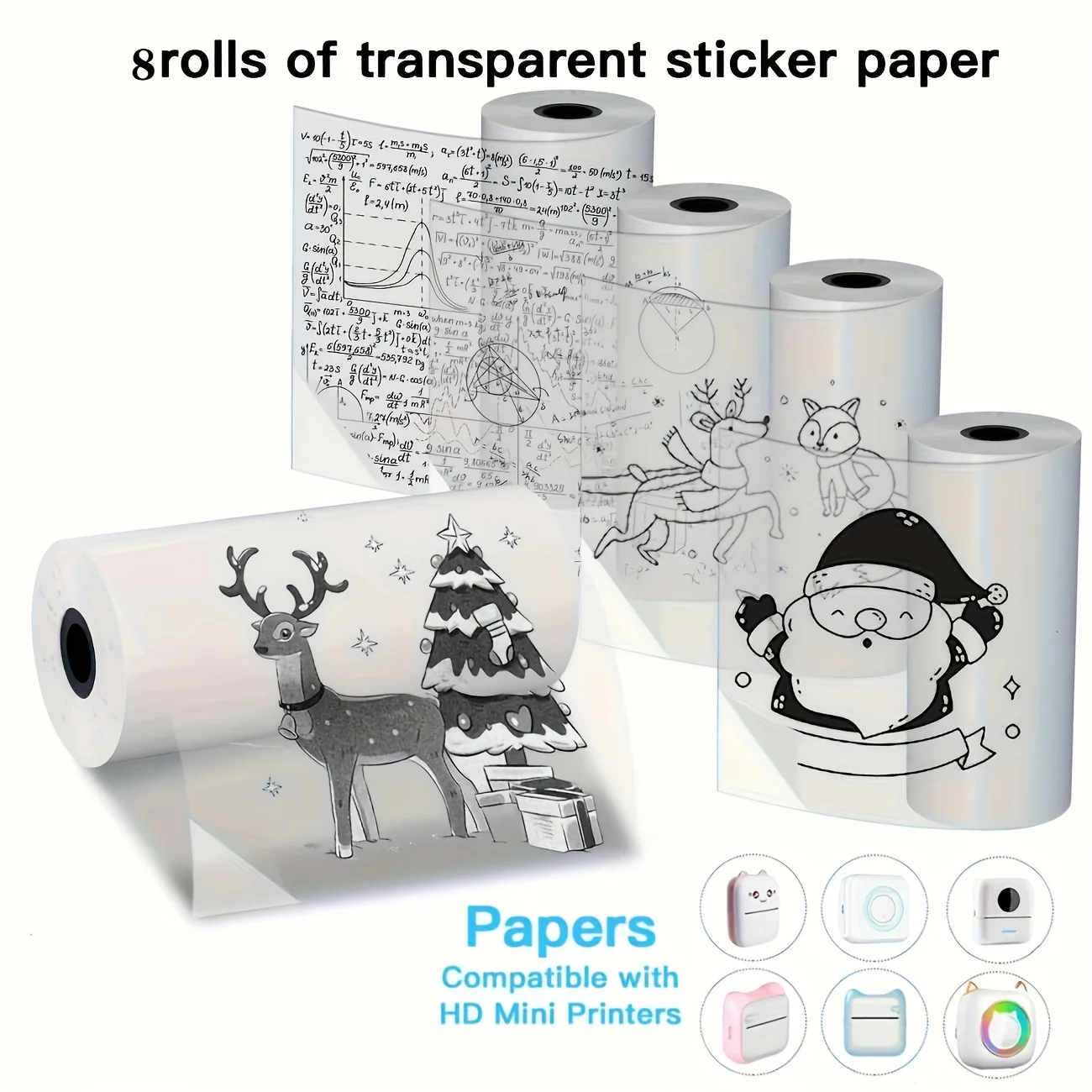 Transparent 57mm Self-Adhesive Thermal Paper Roll for Mini Printers Receipts Labels Cashier Office Use