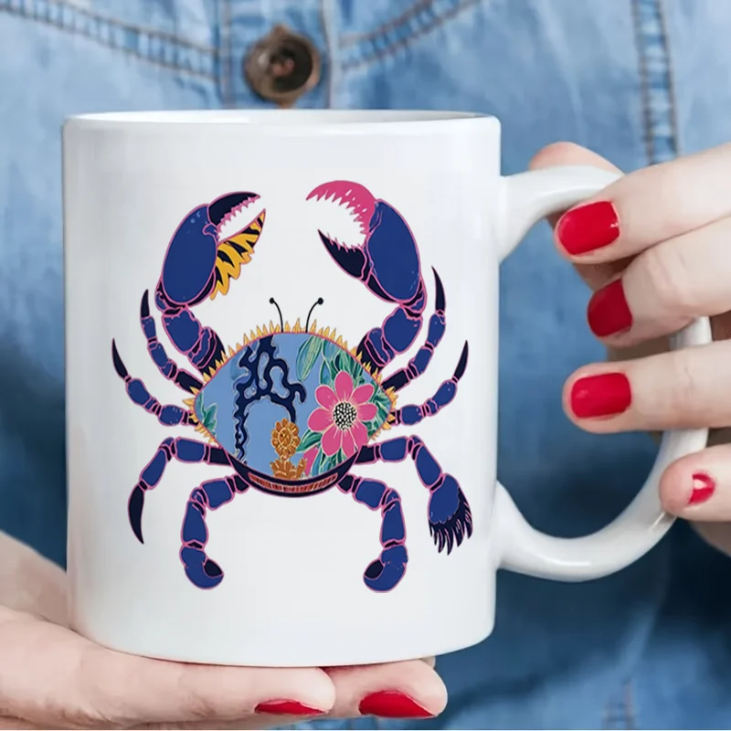Blue Crab Colorful Print Ceramic Coffee Mug 11oz 350ml Personalized Custom Cute Aesthetic Microwave Safe Birthday Gift Office Mu