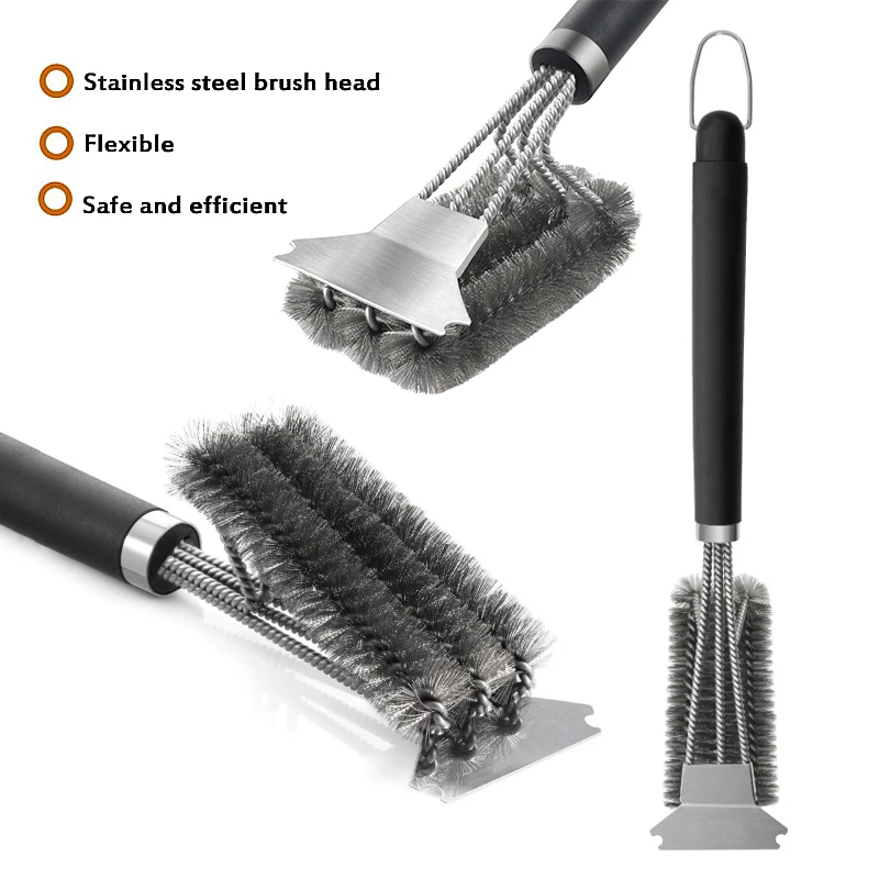 Grill Cleaning Brush BBQ Tool Grill Brush 3 Stainless Steel Brushes In 1 Cleanin Bbq Accessories Best Cleaner Barbecue