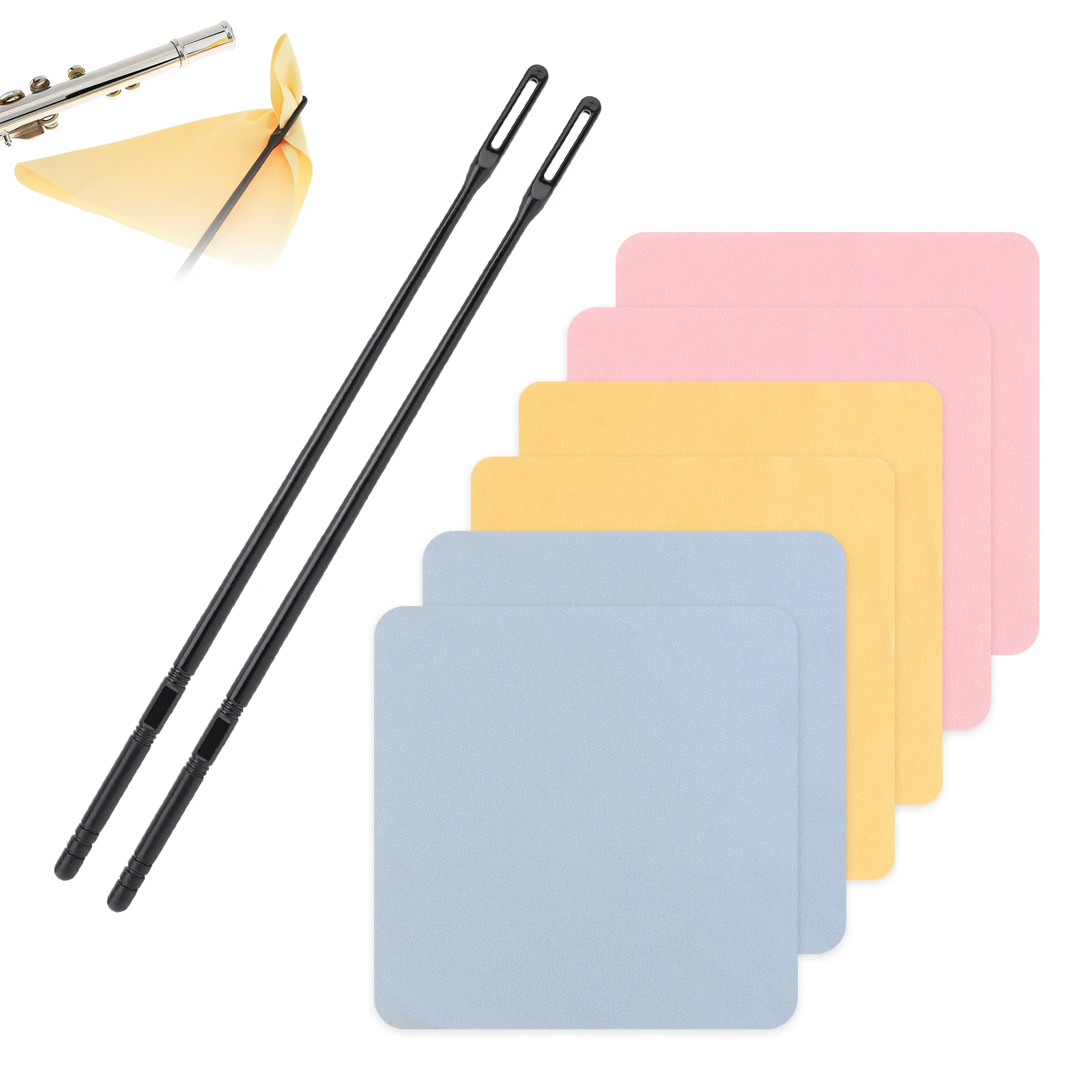 8 pcs Flute Cleaning Kit with 2 Rods & 6 Cloth Swabs, Multi Purpose Internal Cleaning Tool for Musical Instruments