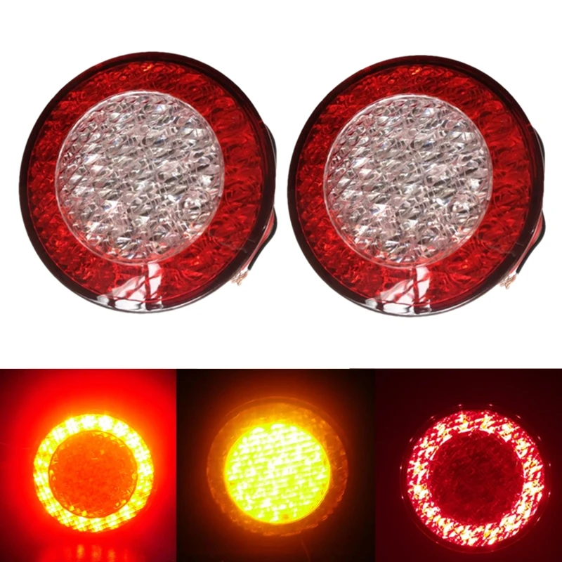 2x E4 95mm High bright Truck Round Tail Lights 12V Red Amber LED Tail Lamp For Trailer Lorry Bus Car Stop Turn Signal Back Light