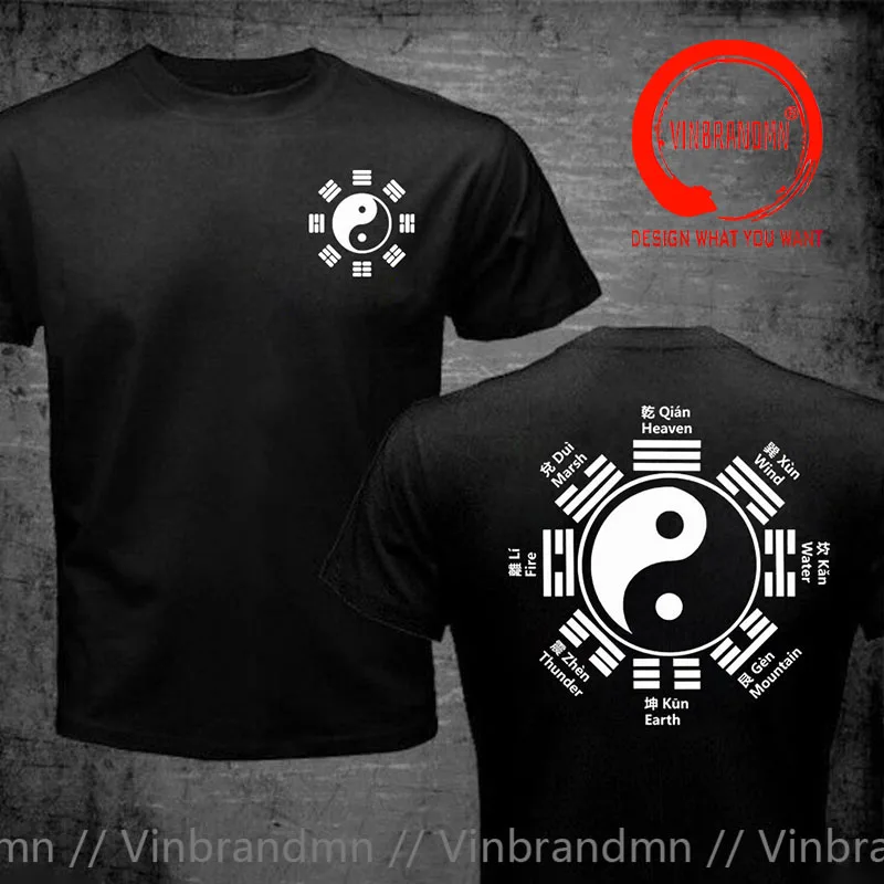 BAGUA YIN YANG SYMBOL I CHING TAOISM TAI CHI FENG SHUI PAKUA T-Shirt Pure Cotton Men Clothing Tops Tees Tai Ji T Shirt Camisas