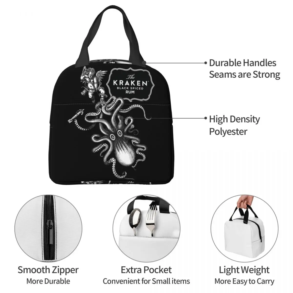 Bolsa de almuerzo Kraken Rum Octopus Unisex, enfriador portátil, caja de almuerzo aislada, caja Bento de comida