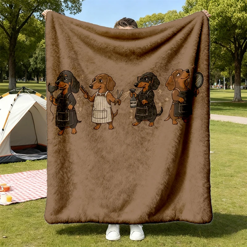 Dachshund Hair Stylist Flannel Throw, Funny Hairstylist Dog Cozy Blanket, Hairdresser Gift, Salon Grooming Warm Blanket
