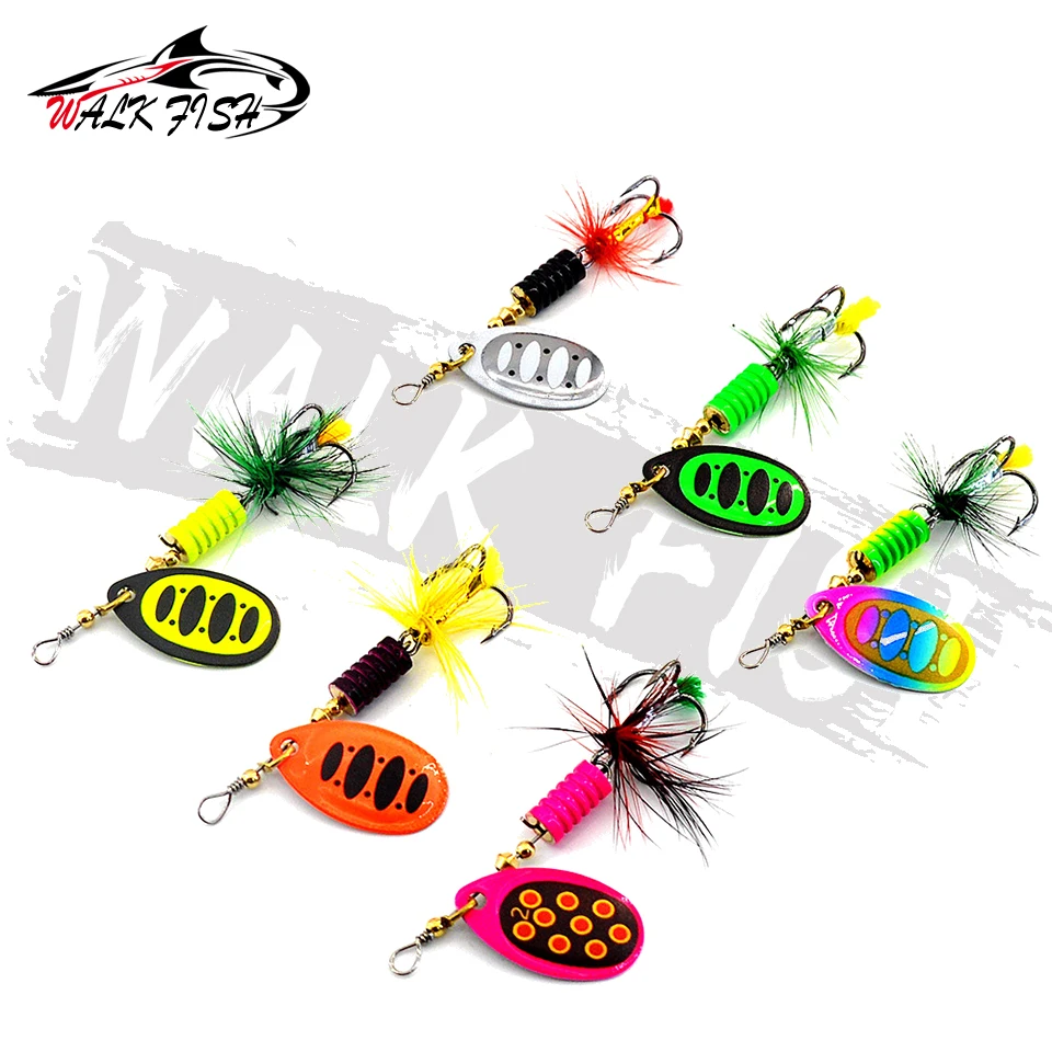 WALK FISH 1Pcs 4.5g Spinner Bait Hard Spoon Bass Lures Metal Fishing Lures Feather Treble Hooks For Pike Fishing Tackle Trout
