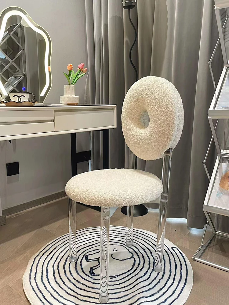 Acrylic Doughnut Chair NordicTransparent Backrest Dining Chairs Bedroom Dressing Table Crystal Makeup Stool Furniture