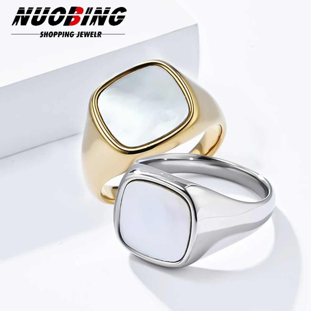 Men's Ring Punk Rock Shell Freshwater Pearl Zircon 316L Stainless Steel Signet Ring For Men Hip Hop Party Jewelry Wedding Anel
