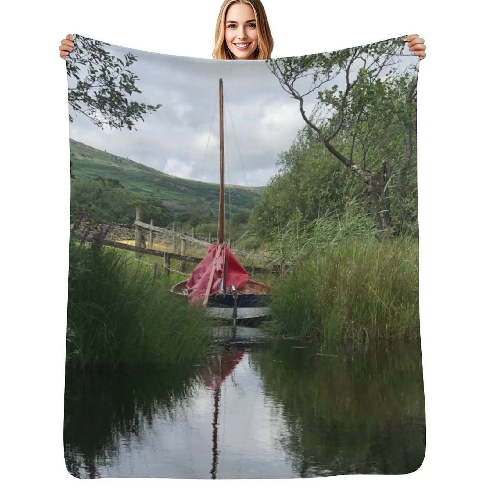 Mirror Dinghy in the lake with a reflection Throw Blanket Baby Picnic Sofa Quilt Decorative Sofa decorative Blankets