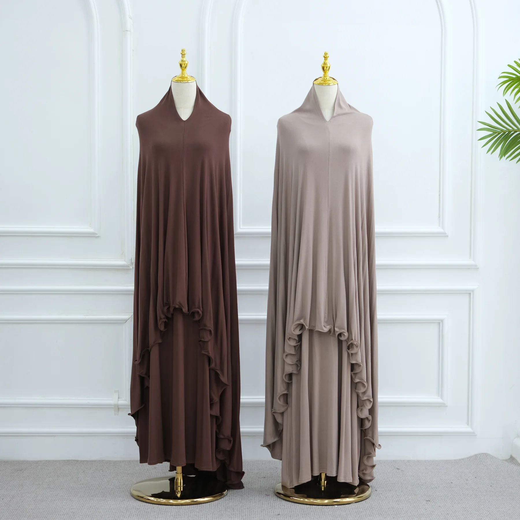 2025年 ツーピース礼拝用アバヤセット インナー ノースリーブドレス ジャージーロングヒジャブ キマール付き 伝統的なムスリム女性用アバヤセット