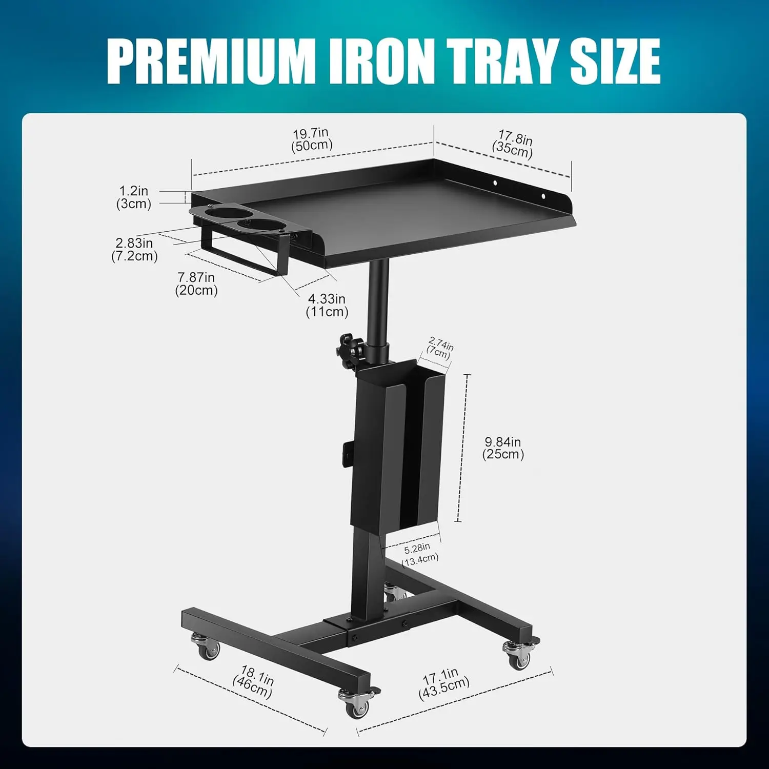 Poarmeey Premium Iron Tattoo Tray On Wheels Trolley Adjustable Height, Salon Tray Equipment Storage Tray Accessory For Tottoo