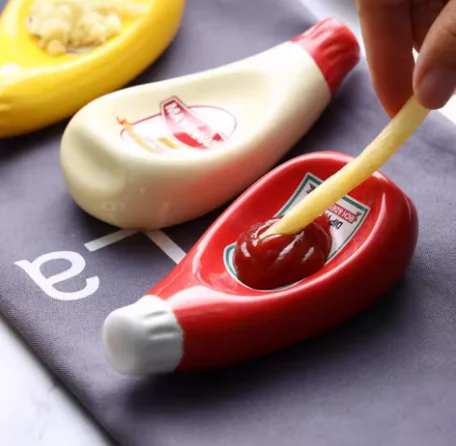 Plato de salsa de cerámica, plato pequeño para salsa de soja, salsa de tomate, mayonesa, plato de condimentos de mostaza, plato de inmersión pequeño de cerámica de 5 colores