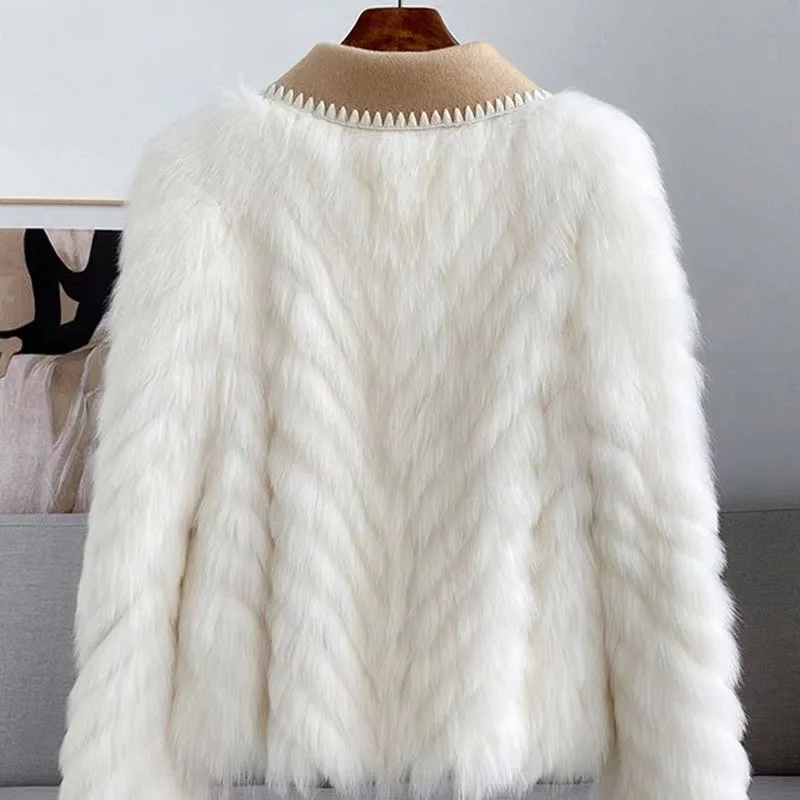 Popular High-end Hepburn Style Short Coat For Women\'s Winter 2024 New Mink Coat Ladies Fur Jackets Fox Fur Car Strip Mink Jacket