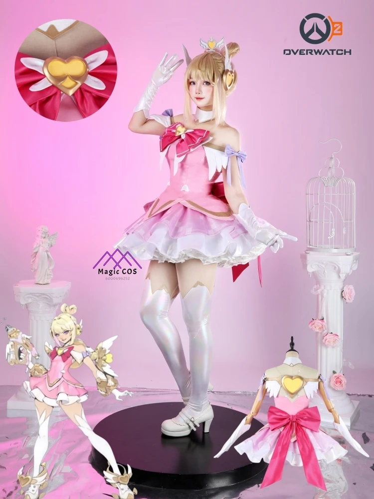 

Game Overwatch Juno Cosplay The Magic Girl Role Playing Costume New Cute Anime Lolita Pink Dress for Women Halloween Comic Con