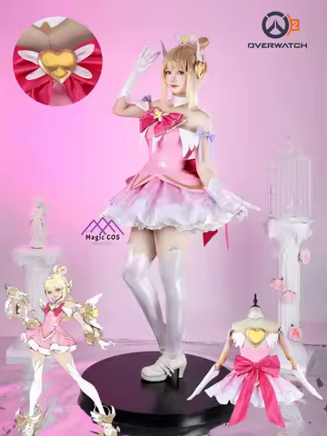 Game Overwatch Juno Cosplay The Magic Girl Role Playing Costume New Cute Anime Lolita Pink Dress for Women Halloween Comic Con