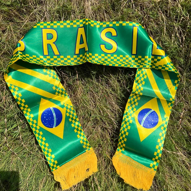 5 pcs Brazil Flag Scarfs14x130cm Brazil Flag Scarf Fan Scarf World Cup Scarf Sports Holiday Decoration