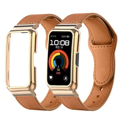 Strap for Huawei Band 10 9 Bracelet Leather+Metal Case Protector for Huawei Band 8 7 Wristband Protective Cover Belt Accessories
