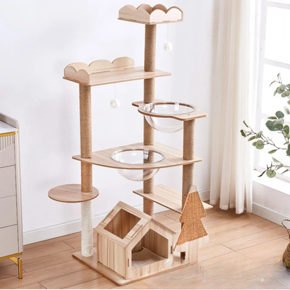 Scratching Board Multi-layer Cat Towers Multi-layer Sisal Rope Cat Tree Tower Large Wooden Cats Tree House Cats Climbing Frame