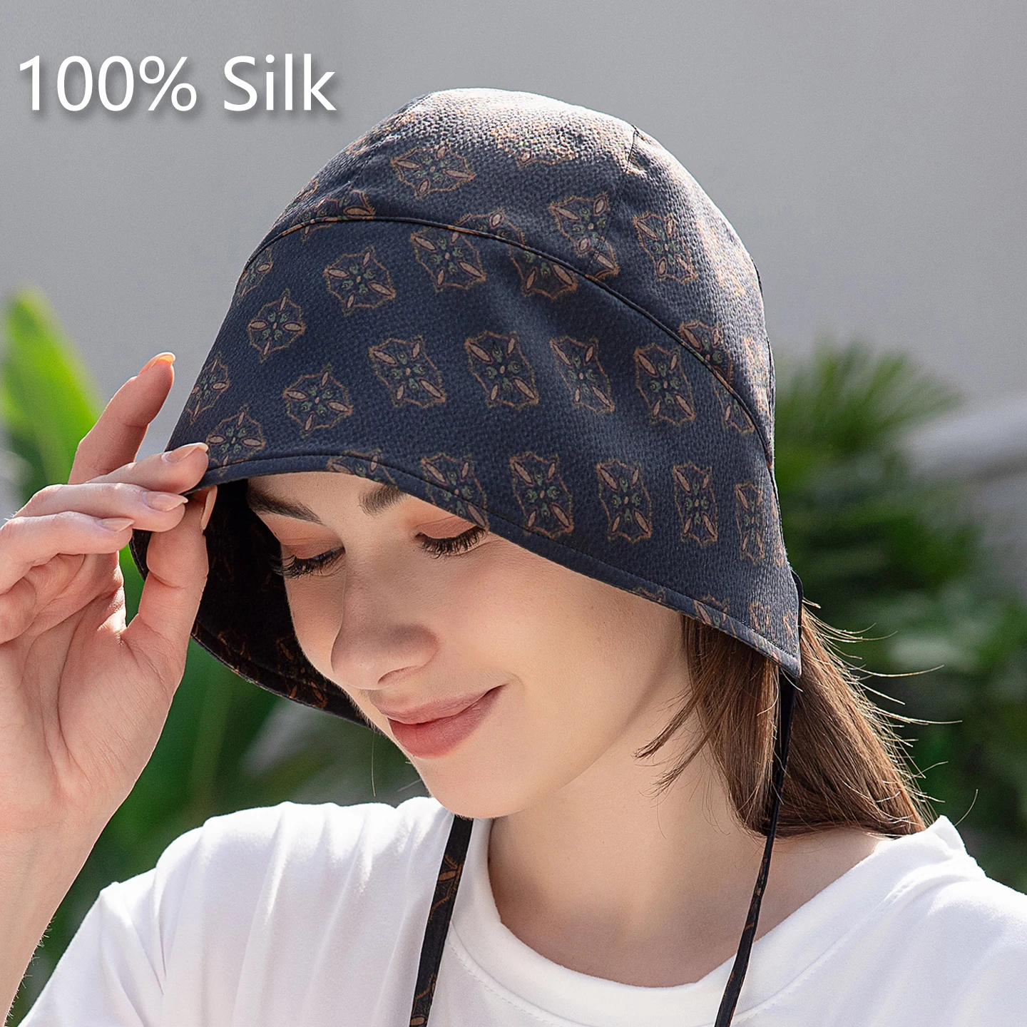 

100% Silk Bucket Hat for Men And Women Outdoor Sports Sun Cap Fisherman Four Seasons Mulberry Silk Casual Travel Cap Accessory