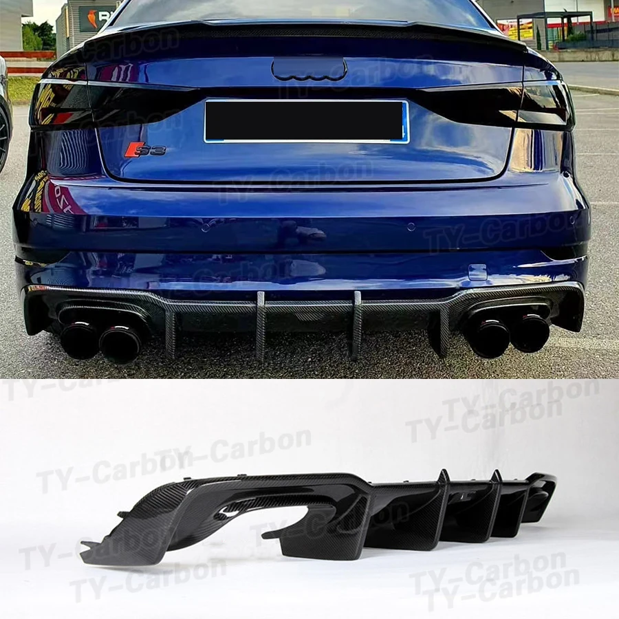 For Audi A3 Sedan Sport Version S3 Car Rear Bumper Diffuser Real Carbon Fiber Rear Diffuser Lip Spoiler FRP Bodikit 2017-2020