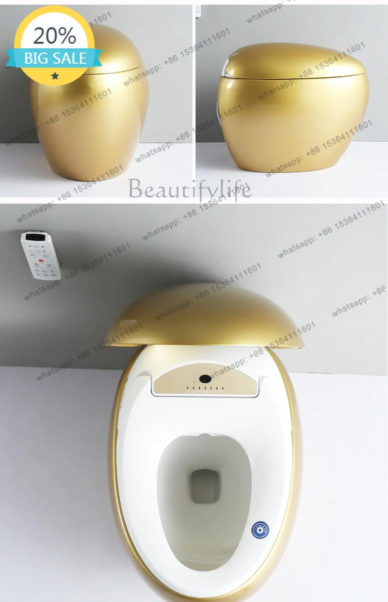 

D30 Household European Creative Golden Toilet No Water Pressure Limit Deodorant Automatic Smart Toilet