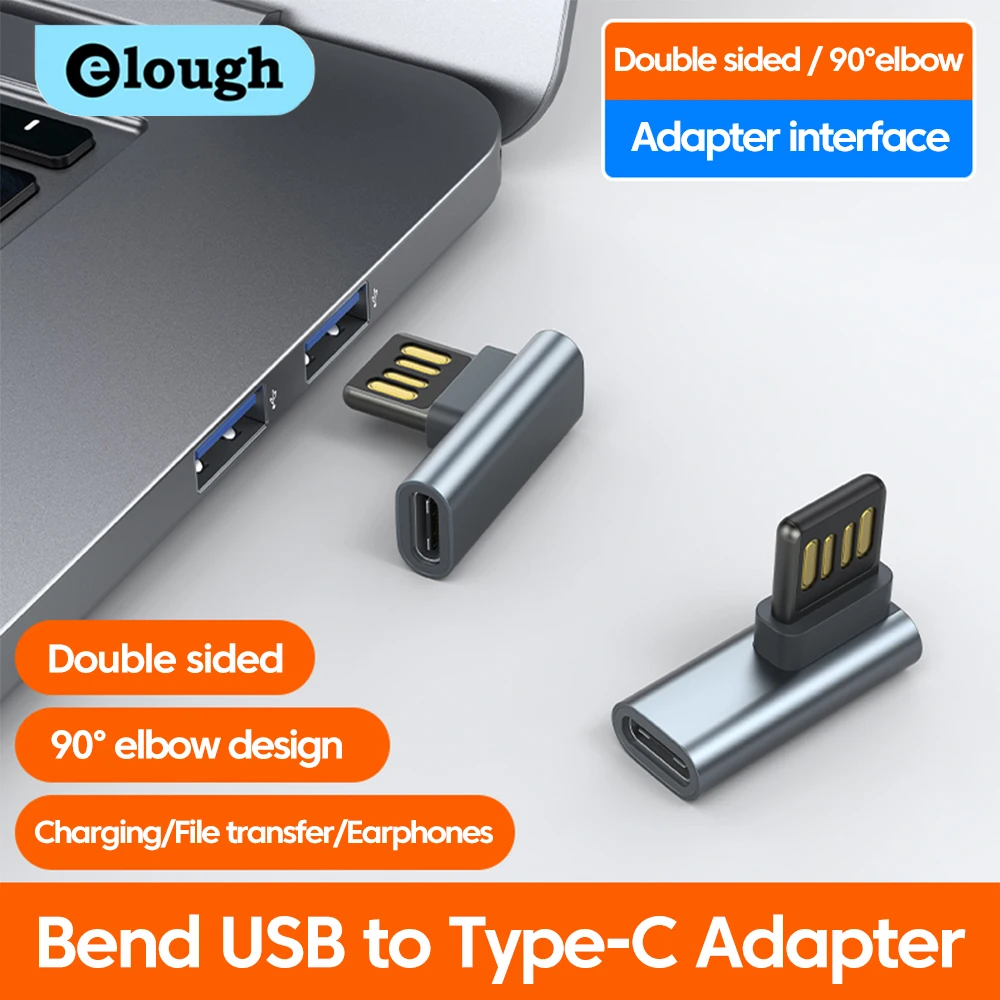 Double Sided Insertion USB to Type C Adapter  Fast Charging 90 Degree Elbow USB to Type C Converters for iPhone 15 16