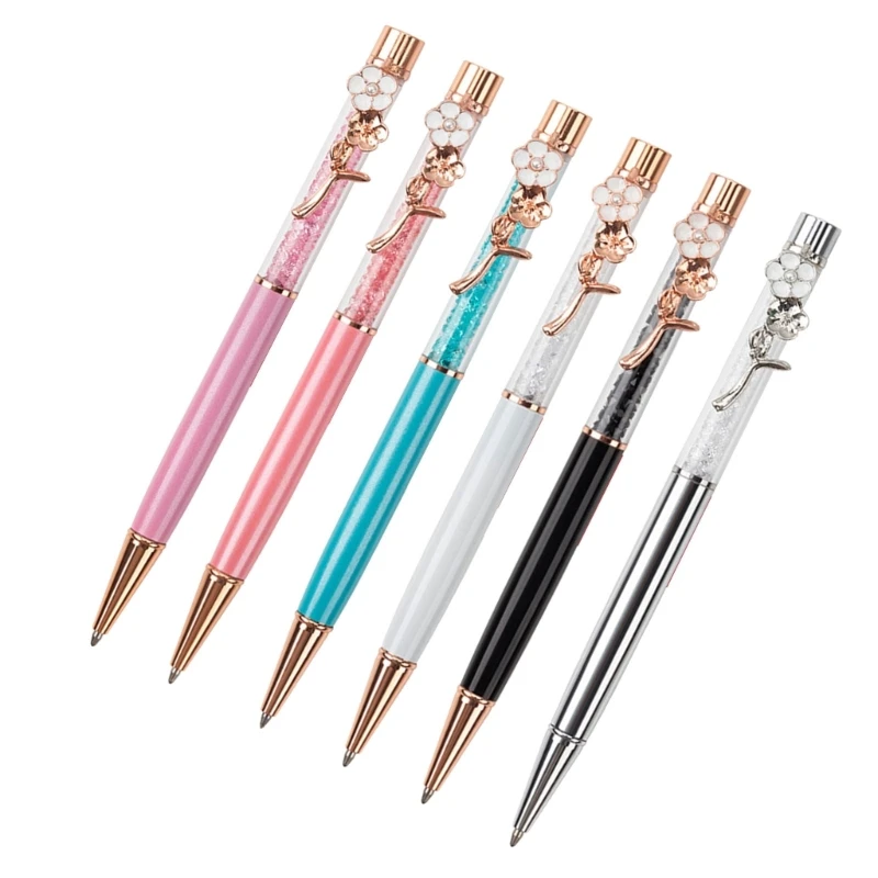 꽃 펜 클립 크리스탈 서명 펜 트위스트 액션과 6Pcs 크리스탈 볼펜