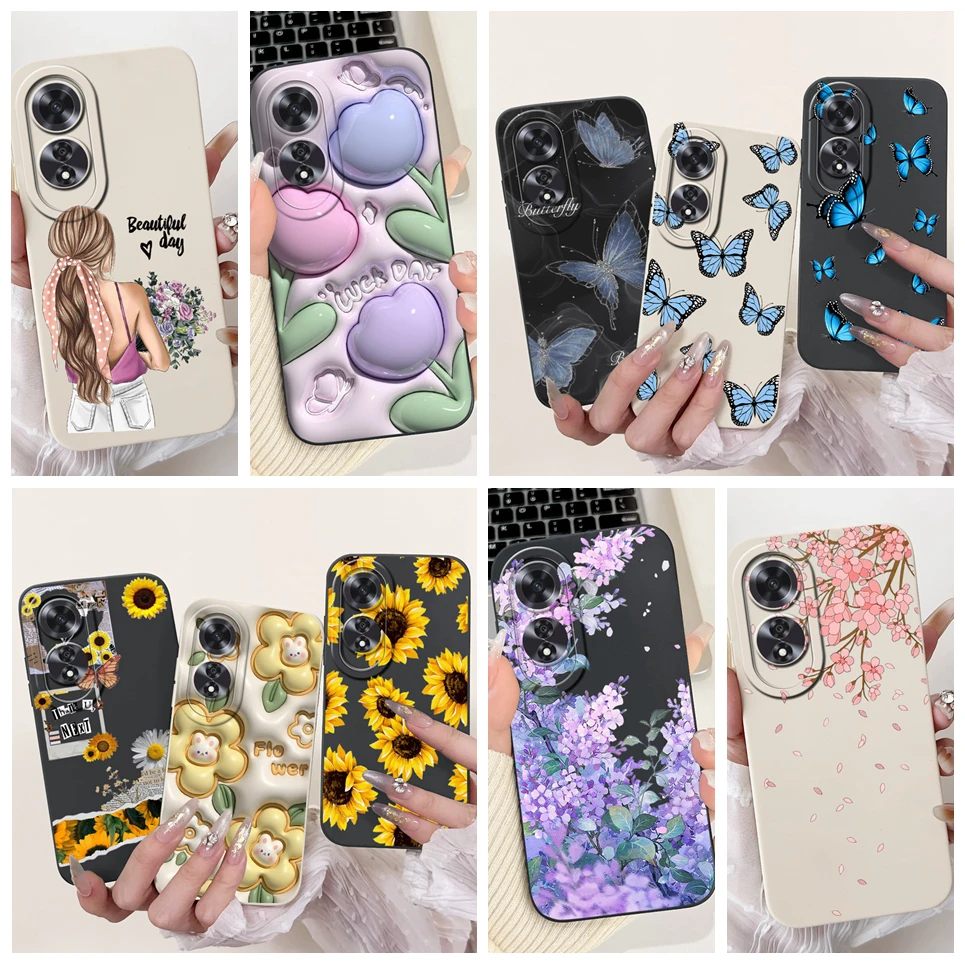 For Oppo A60 4G CPH2631 Back Cover On Oppo A80 5G CPH2639 Funda Flower Butterfly Women Fashion Phone Case Soft Liquid Silicone