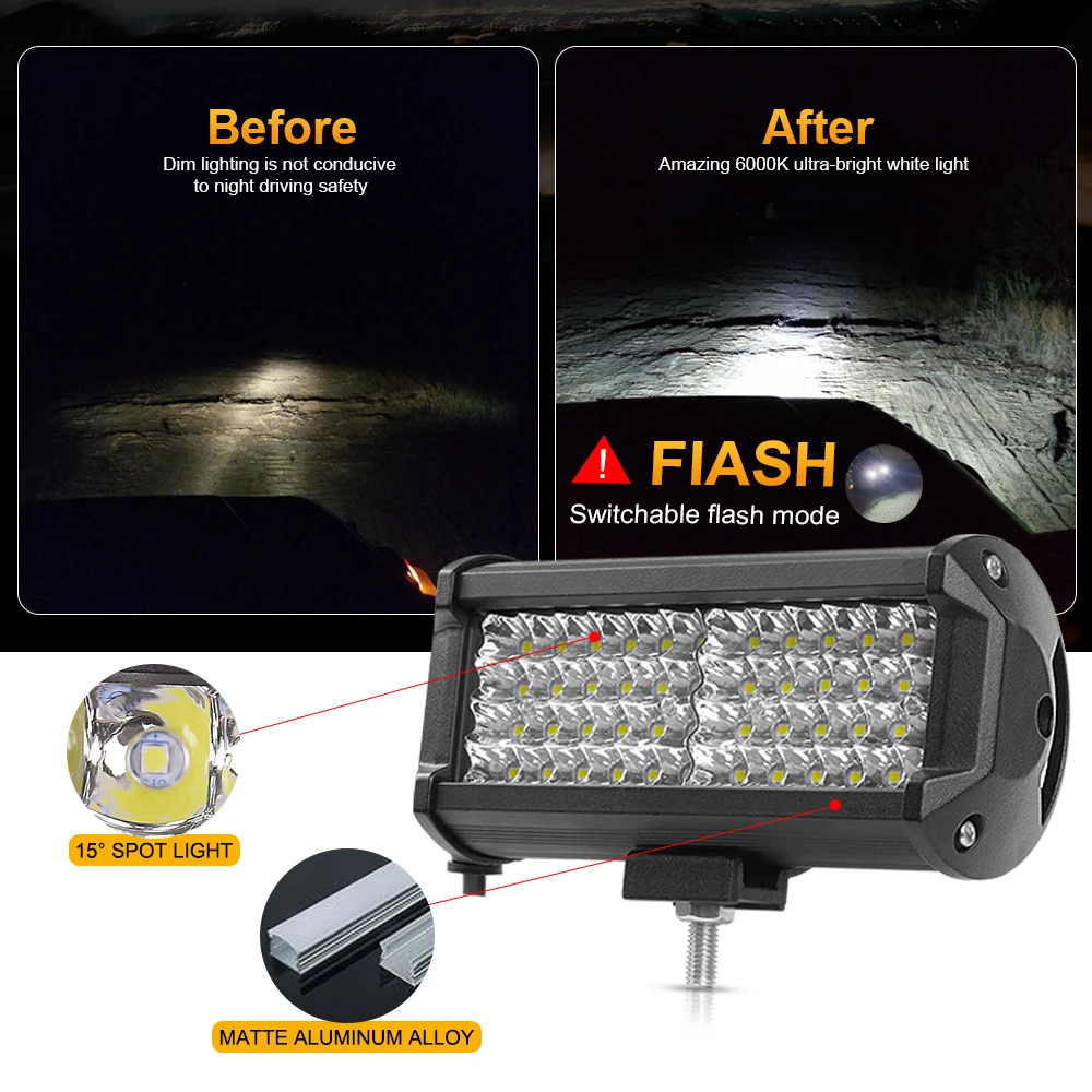 شريط إضاءة ليد سبوت فيضان كومبو للطرق الوعرة من NLpearl ، مصباح عمل لشاحنة 4x4 ، سيارة ، سيارات دفع رباعي ، قارب ، مصباح أمامي ليد ، وقي W