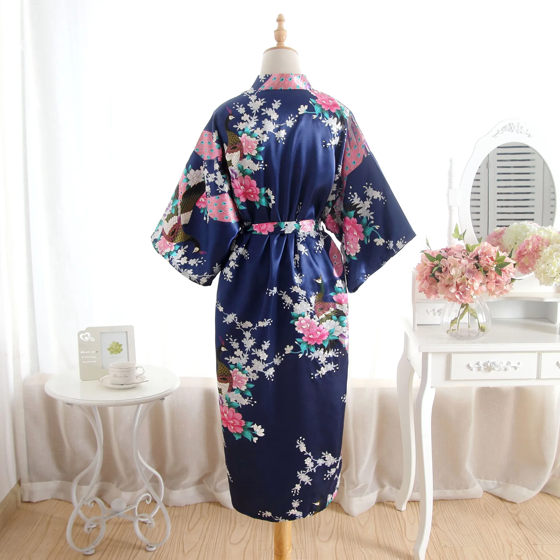 Venda quente Azul Feminino Seda Rayon Robes Vestido Kimono Yukata Mulheres Chinesas Lingerie Sexy Pijamas Plus Size S M L XL XXL XXXL A-046