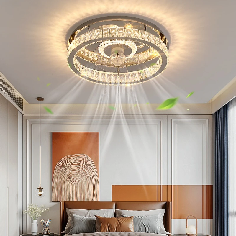 

Ceiling Lights with Fans Lights Flush Mount Ceiling Fan with Remotel Control Dimmable LED Crystal Low Profile Ceiling Fan Light