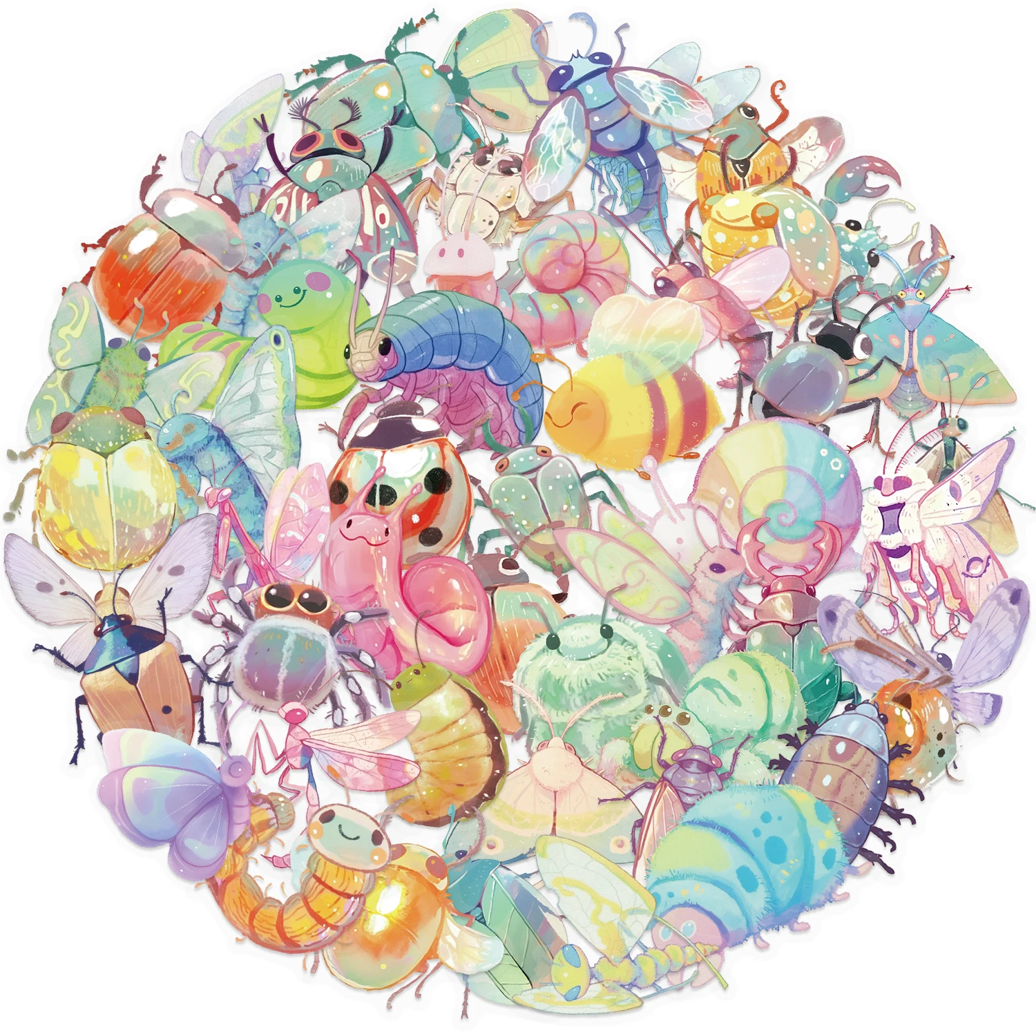 50 Stück süße bunte Käfer transparente Aufkleber Aufkleber Laptop Telefon Dekoration PET wasserdicht Aufkleber
