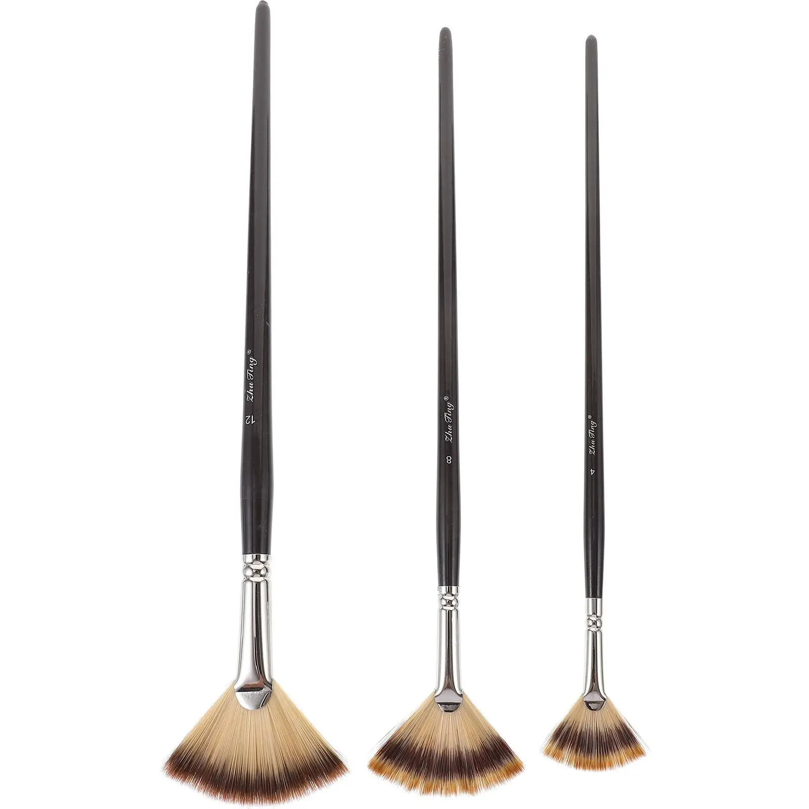 3 Pcs Oil Painting Brush Set Black Nylon Wood Fan Brushes Perfect for Artists Acrylic Watercolor Paint Detail Sector