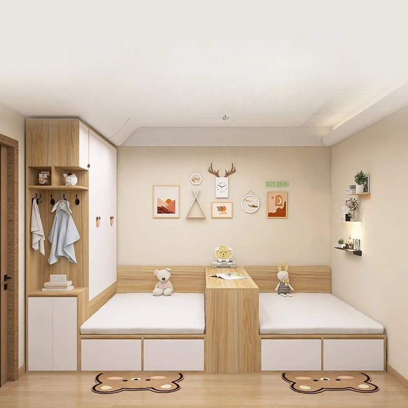 

Do not interfere with each other, double bed siblings small apartment partition bed wardrobe tatami integrated partition