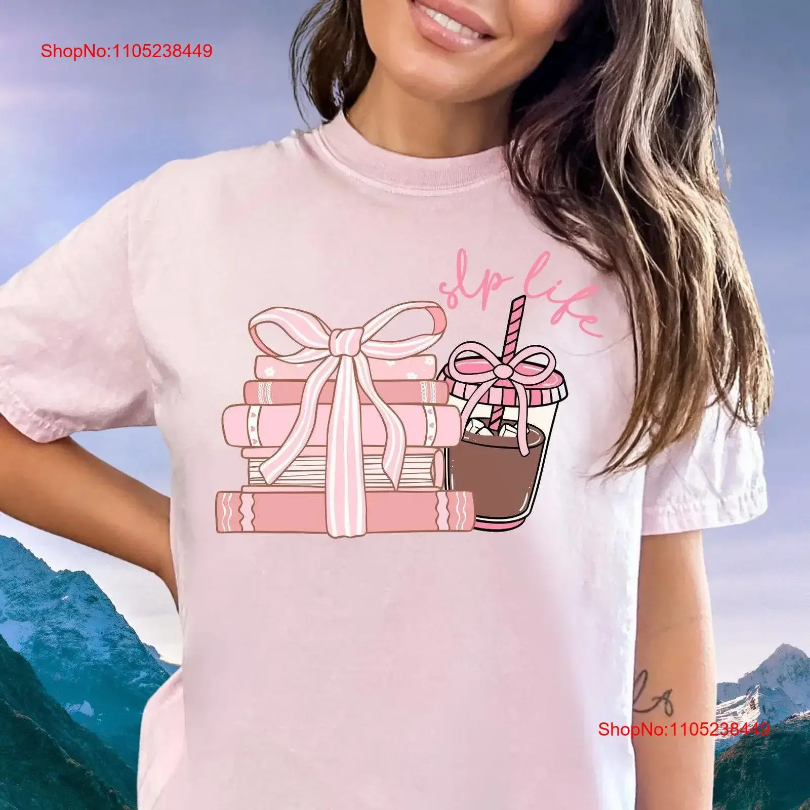 Pink Bow Iced Coffee Book Slp Life T Shirt Coquette Ribbon Speech Therapy TherapisT Language PathologisT vintage Washed