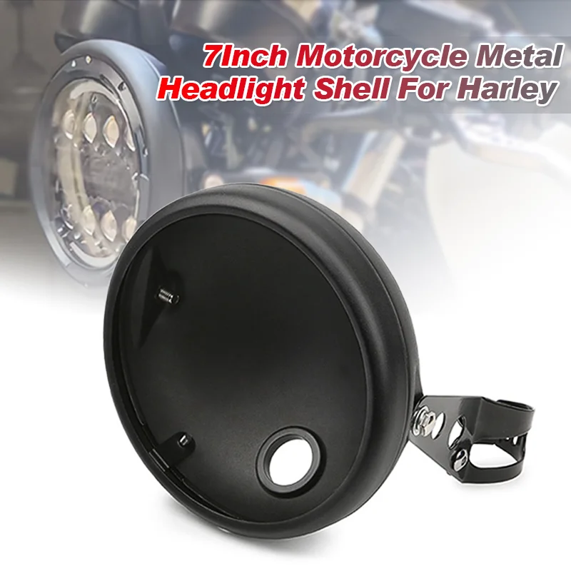 Universal Motorcycle Headlight 7 Inch Housing Side Mount Round Shell Black Modification Accessories For Harley
