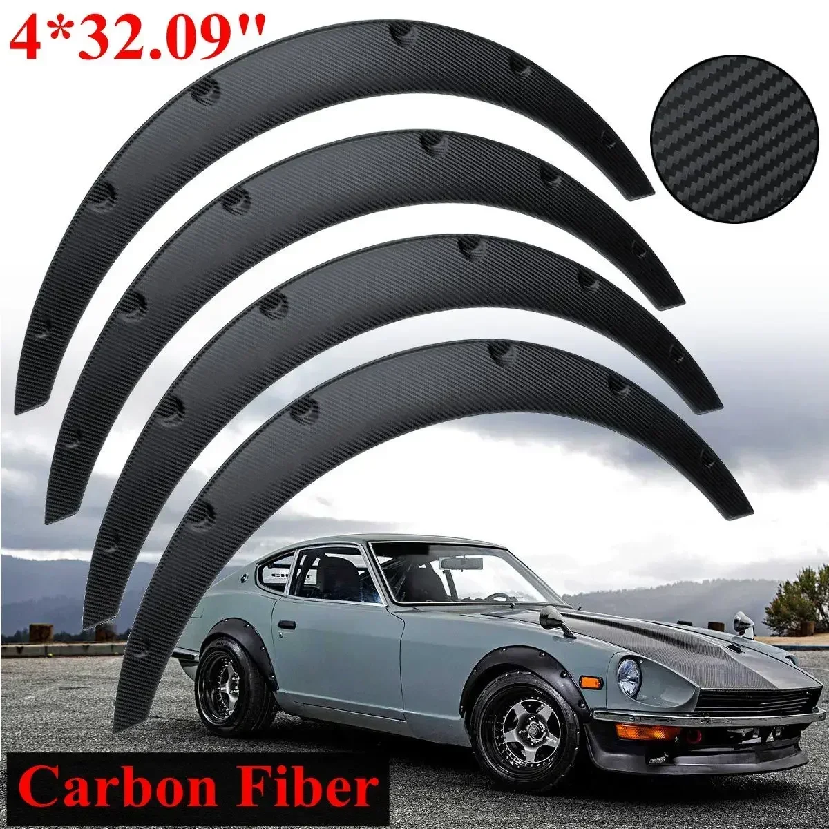 

4PCS Carbon Fiber Universal Flexible Car Mudguards Mud Splash Guards Mud Flaps Fender Flares Extra Wide Body Wheel Arches 80cm