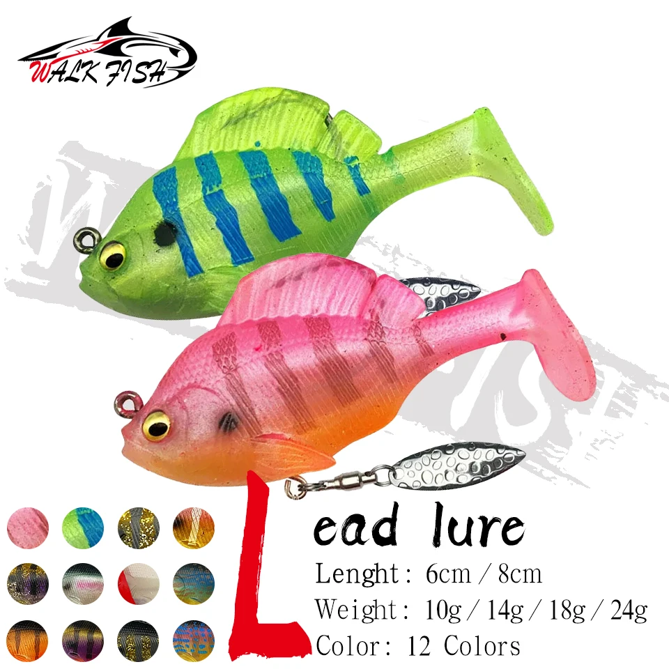 WALK FISH 1 Stück 6 cm/8 cm 10 g-24 g Angelköder VIB Jig Blei rotierende Pailletten Bleifisch T-Schwanz weiche hohle bionische künstliche Köder