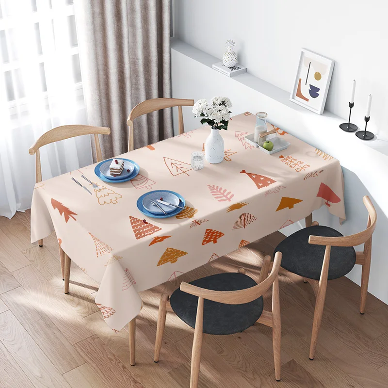 

Modern Nordic Style Tablecloth with Warm Color Christmas Tree Print: Perfect for Dining Room Decor White, Pink (80x152cm)