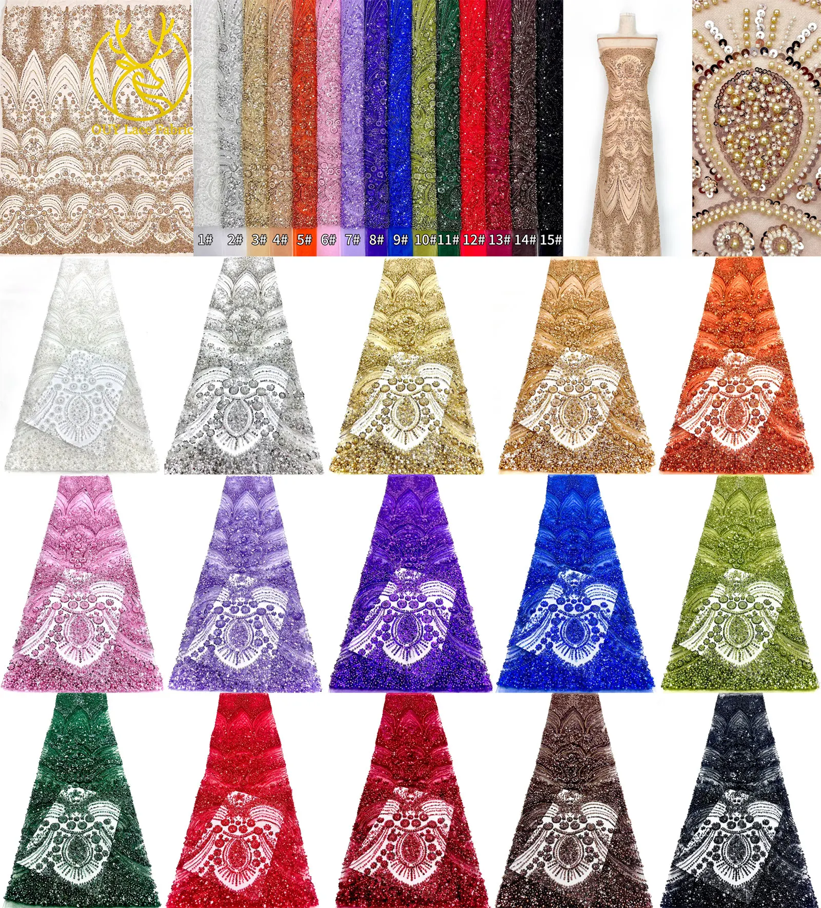 Luxurious African Groom Beaded Lace Fabric 2026 High-Quality Nigerian French Sequined Lace Fabric Suitable for Party Dresses