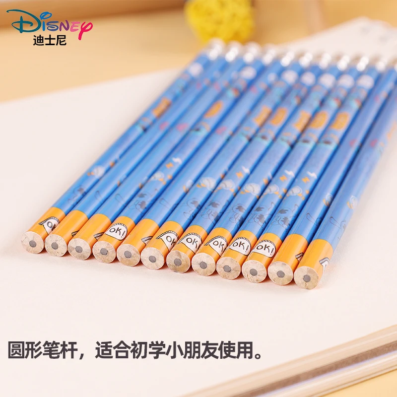 Disney-Stitch Round Rod Lápis para Estudantes, Canetas de Desenhos Animados, Educacionais, Fofos, Estudantes, Meninas, Meninos, Escola, Material de Escritório, 12Pcs