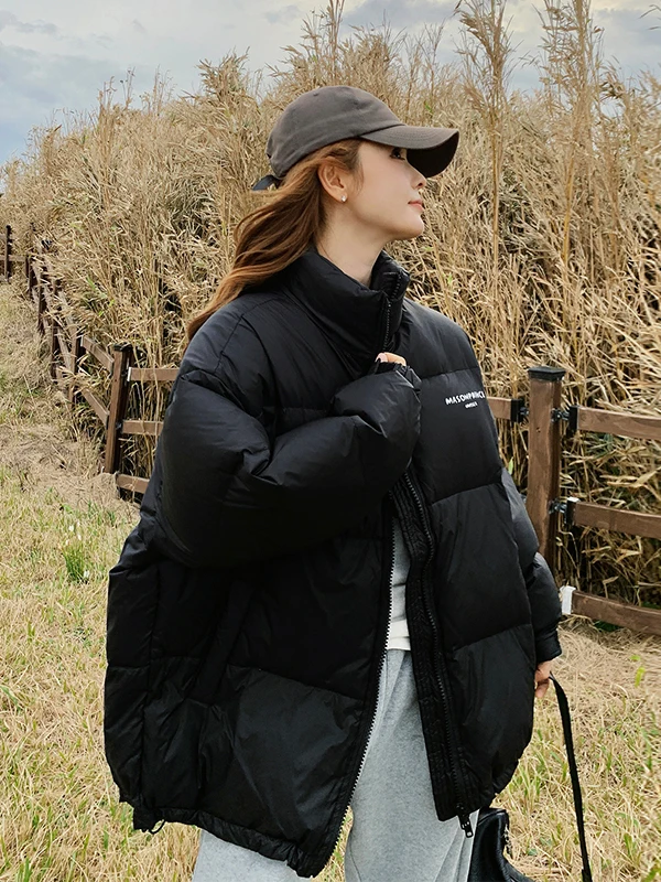 

Утепленная зимняя куртка Bla ort Letter Print College Sle down Jaet для женщин, белая, с наполнителем из пуха, в корейском стиле