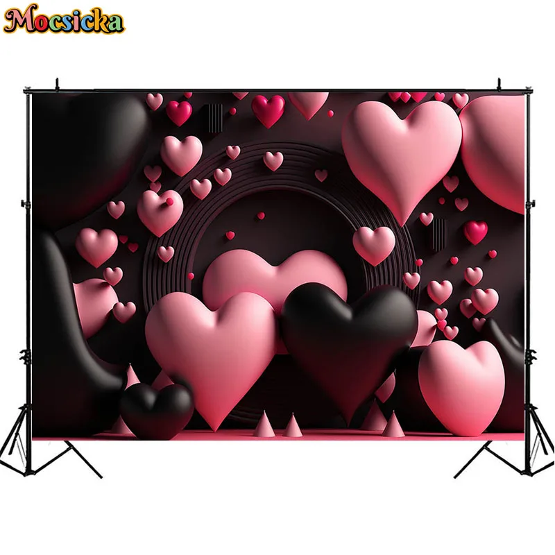 Fond de photographie Leon Day, rose, noir, coeur d'amour, accessoires décoratifs, mariage, anniversaire, décors de portrait, séance photo