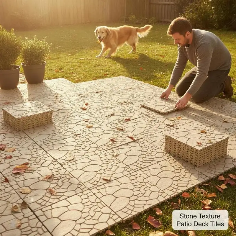Steinoptik 30 cm Terrassenfliesen, DIY-Modul-Verbundfliesen, Bodenfliesen, einfache und schnelle Installation, Fliesen für Veranda, Poolbereich, Balkon, Garten, 44 Stück, beige