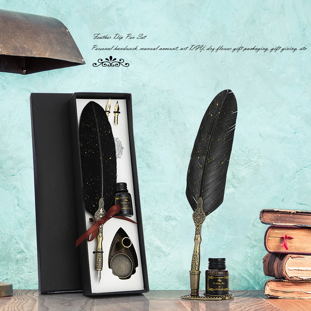 1 Set Practical Classic Texture Practical Calligraphy Feather Dip Pen Quill Fountain Writing Portable  Wedding Gifts