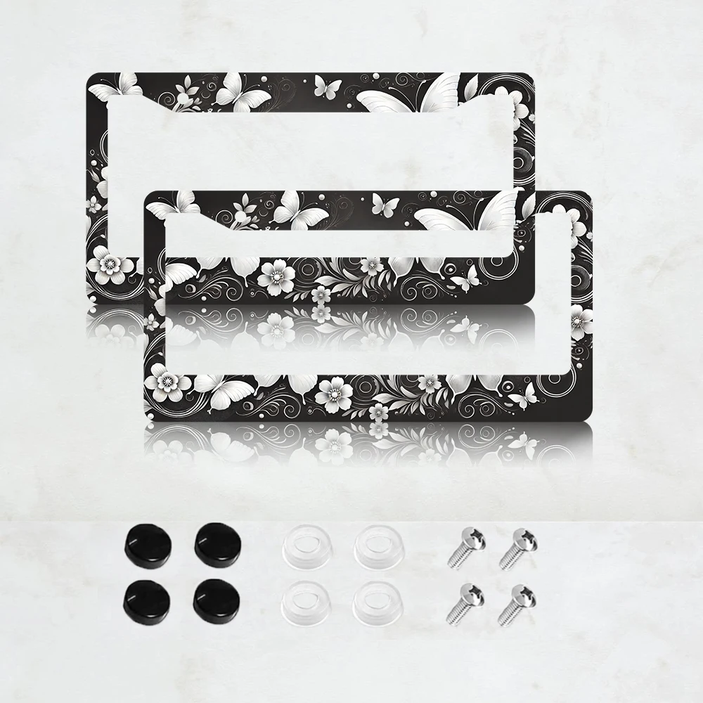 

2PC Black White Butterfly License Plate Frame Funny Butterflies Aluminum License Plate Frame - 6 x 12 Inch US Standard Size