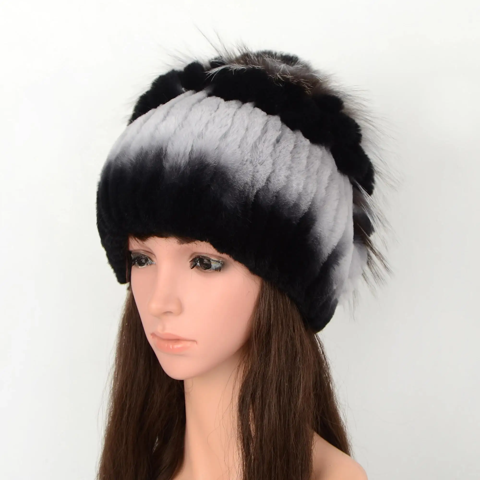 

ashion New rex rabbit fur knitted ladies fur hats warm and thick warm ladies caps colorful knitted hats in autumn and winter.